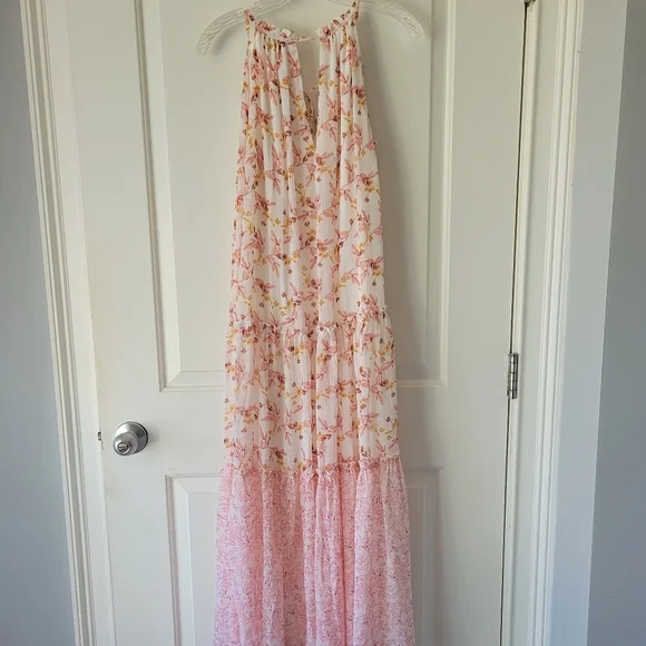 ANTHROPOLOGIE Long Summer Maxi Dress Naomi Vintage Mixed Pink Floral Chiffon SM - Picture 4 of 6